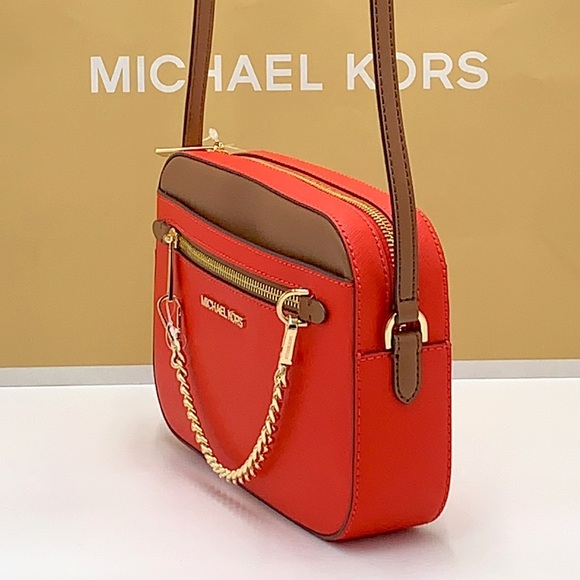 MICHAEL KORS LARGE EAST WEST ZIP CHAIN XBODY DARK SANGRIA / BROWN COLOR - Picture 9 of 15